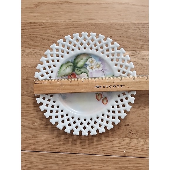 Antq Vtg Lefton Reticulated Floral Lattice Plate Hand Painted Spring Strawberry - Picture 10 of 10